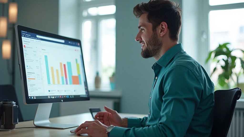 Специалист по маркетингу анализирует результаты кампании на экране